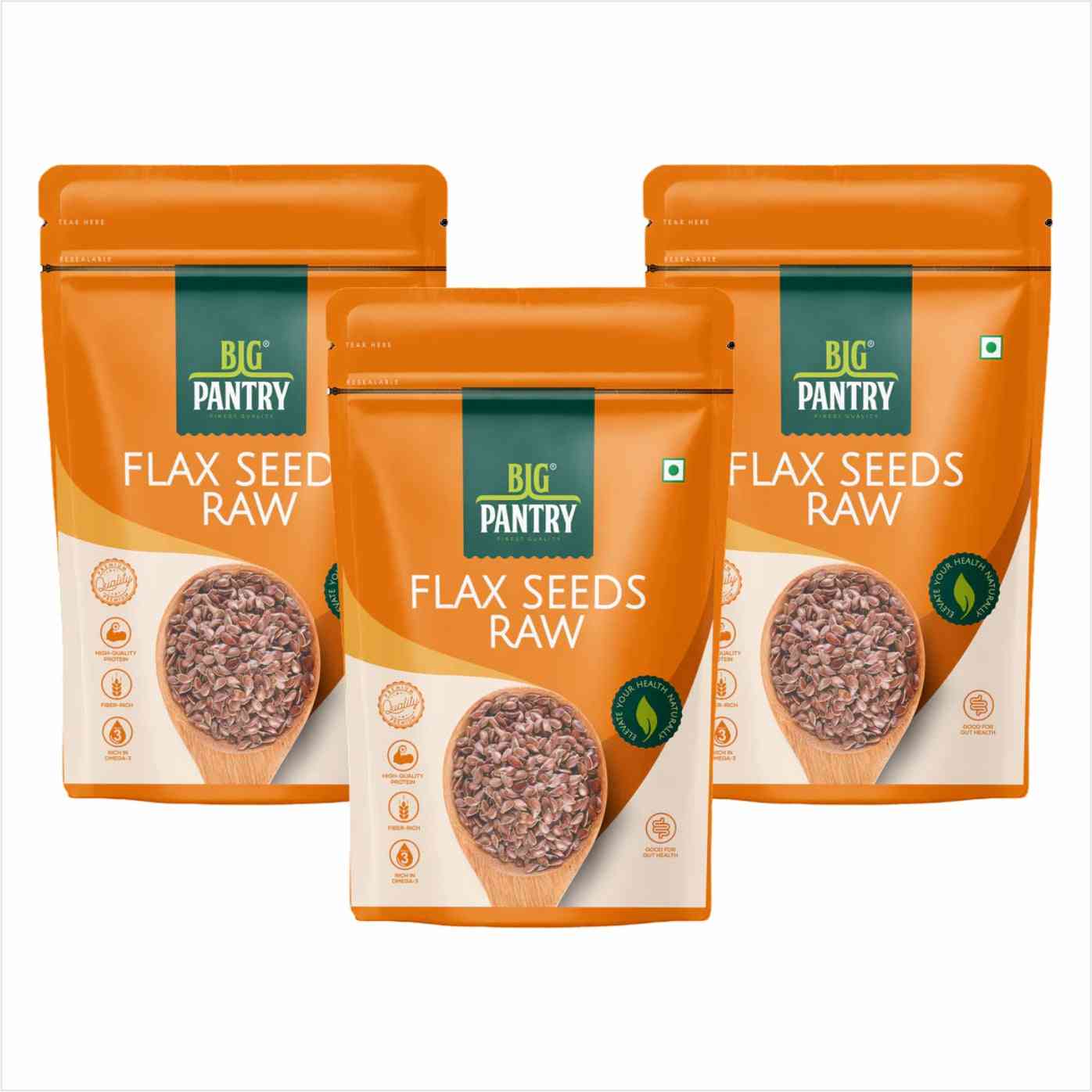 Big Pantry Raw Flax Seeds, pack of 3 pouches, 200g each